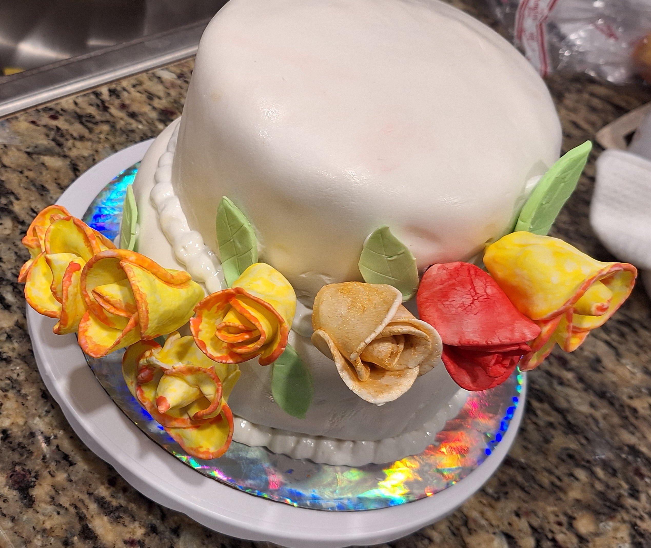 Elegant cake with handmade flowers